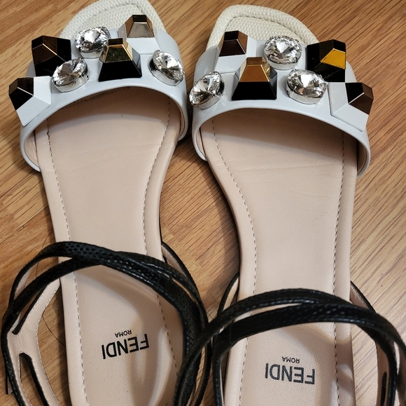 (SOLD)Authentic Fendi flat sandals with crystals and stones - Picture 2 of 7